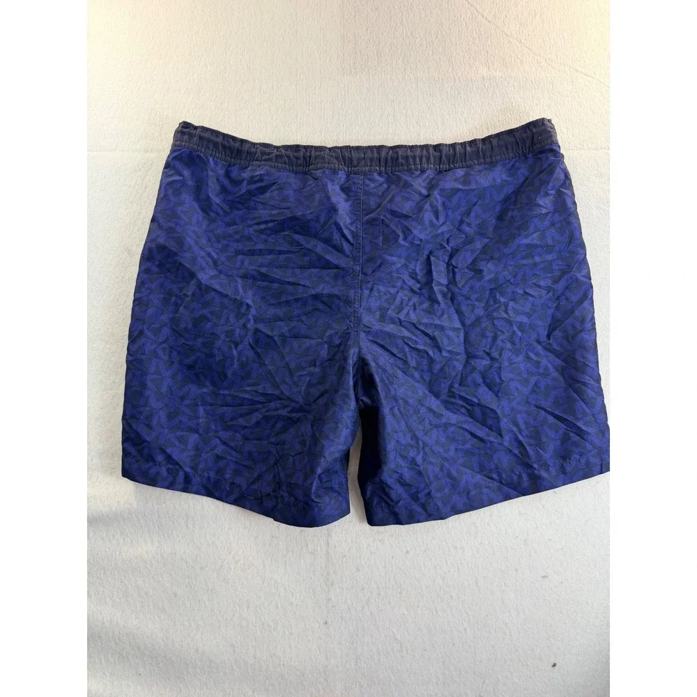 Michael Kors Mens Navy Blue Monogram Logo Swim Trunks Shorts Size L Drawstring